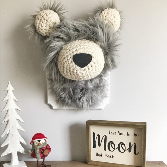 Other - Faux Plush Gray Bear Mounted Animal Head Nursery Kids Wall Decor